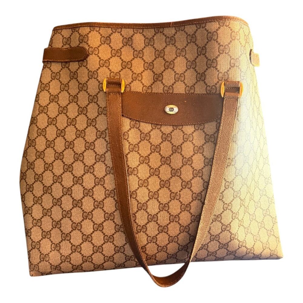 Vintage Gucci GG Monogram Leather-Trim Tote – Circa 1980s
